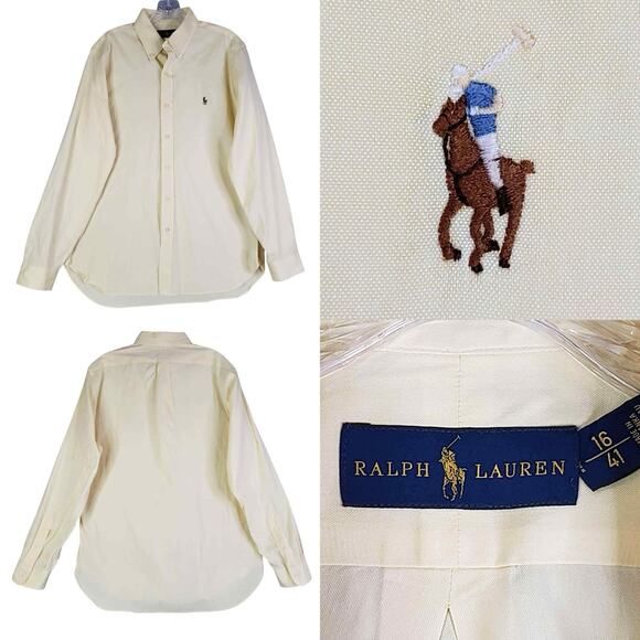 Polo Ralph Lauren Shirt Oxford Button Down Mens Size 16 Medium Solid Yellow LS - Picture 1 of 8